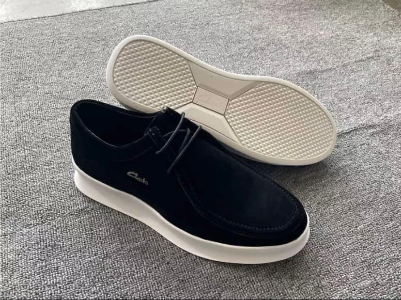 black suede Clarks loafers