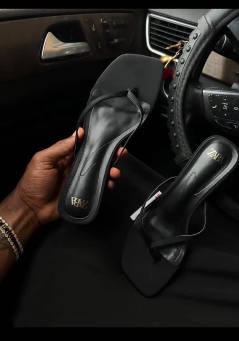 Zara black satin kitten heel