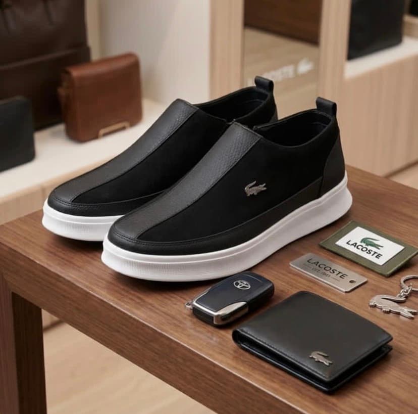 black Lacoste slip-on sneakers