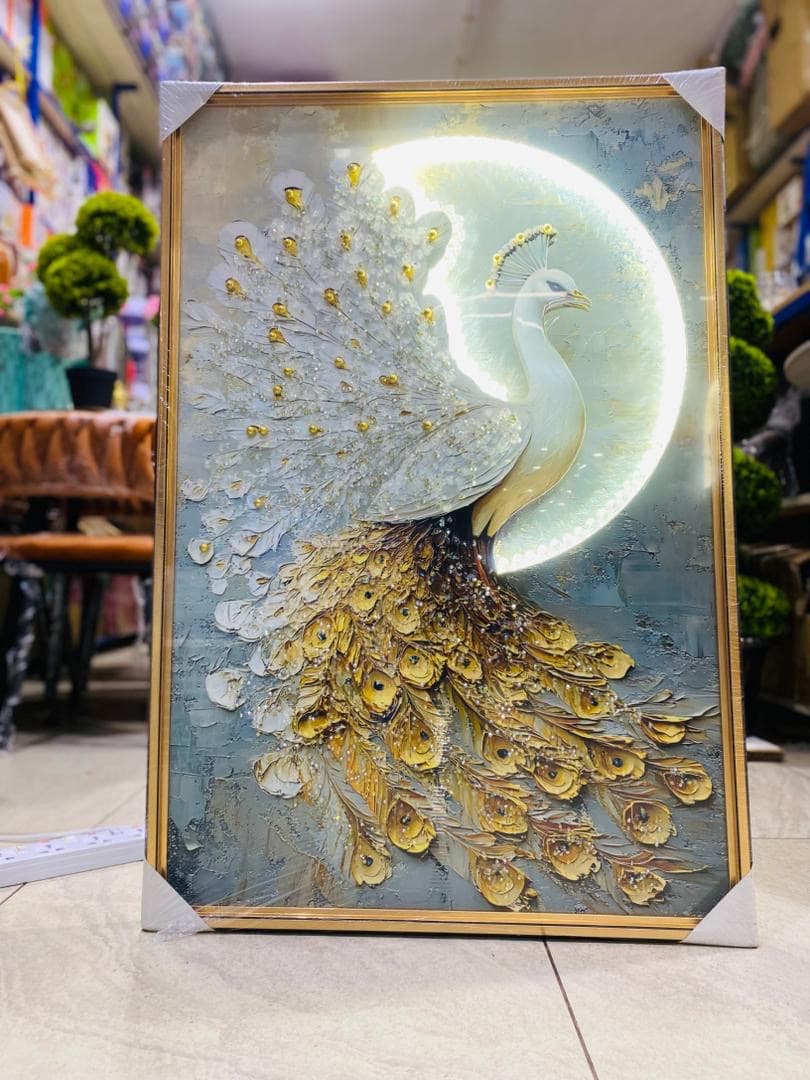 White and Gold Peacock Canvas Wall Art