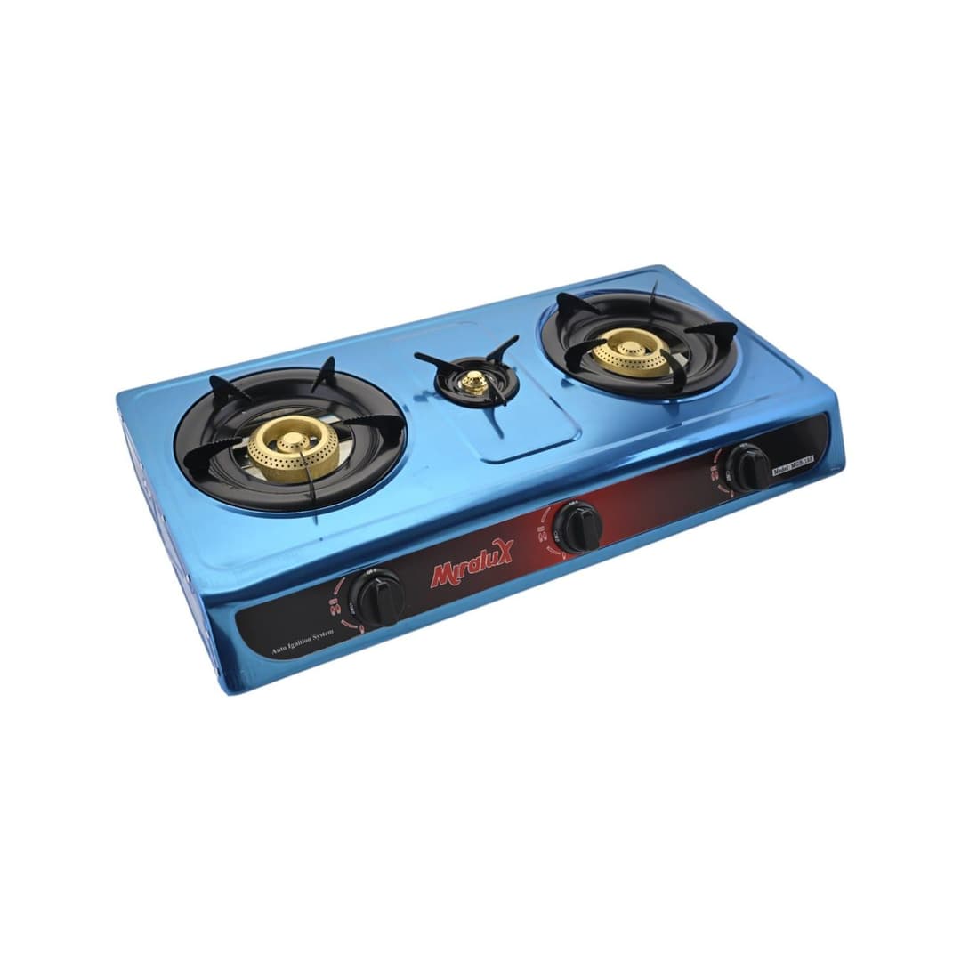 Meralux double burner tabletop gas stove.